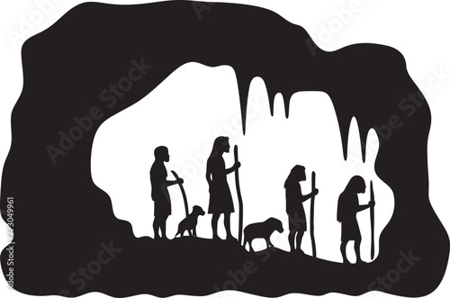 Neolithic Narratives Illustrative Cave Painting Graphic Emblem Paleolithic Perspectives Vector Logo of Prehistoric Cave Art