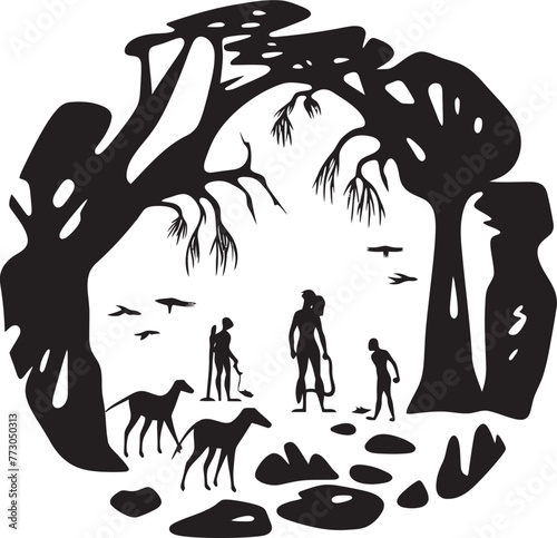 Paleolithic Impressions Cave Painting Emblem Graphic Design Neolithic Narratives Vector Logo Inspired by Ancient Artistry