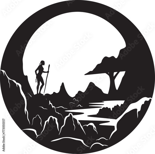 Paleolithic Impressions Cave Painting Emblem Graphic Design Neolithic Narratives Vector Logo Inspired by Ancient Artistry