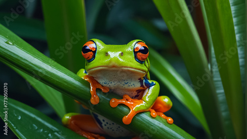 tropical beautiful tree frog closeup