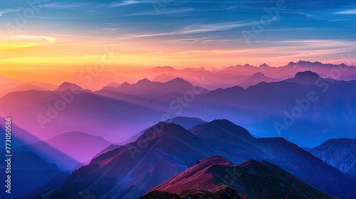 Sunset mountains. Generative AI