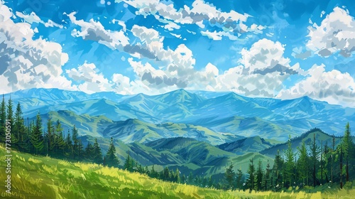 A Serene Mountain Scenery with Clouds and Sunshine Generative AI