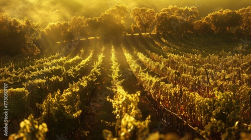 Sunset vineyards. Generative AI