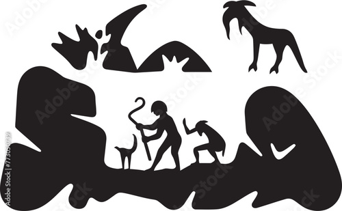 Neolithic Narratives Illustrative Cave Painting Graphic Emblem Paleolithic Perspectives Vector Logo of Prehistoric Cave Art