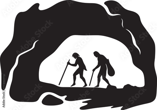 Paleolithic Perspectives Vector Logo of Prehistoric Cave Art Stone Age Stories Cave Painting Icon Graphic Design
