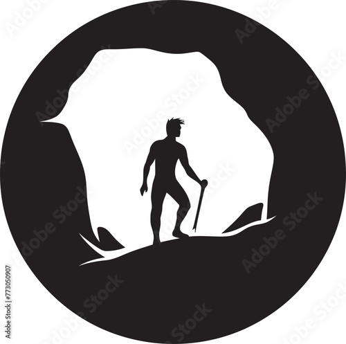 Neolithic Narratives Illustrative Cave Painting Graphic Emblem Paleolithic Perspectives Vector Logo of Prehistoric Cave Art