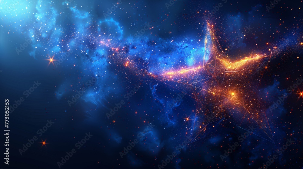 Stars with blue abstract background. Abstract geometric background. Wireframe light connection structures. Modern 3D graphic concept. Isolated modern illustration. - obrazy, fototapety, plakaty 