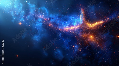 Stars with blue abstract background. Abstract geometric background. Wireframe light connection structures. Modern 3D graphic concept. Isolated modern illustration. photo
