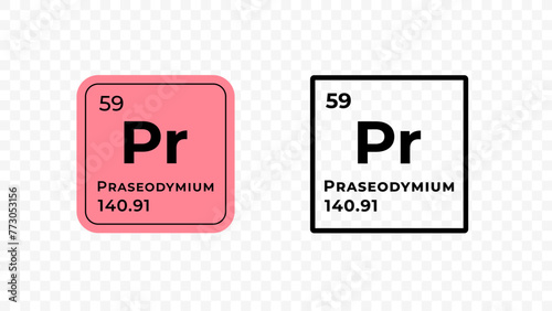 Praseodymium, chemical element of the periodic table vector design
