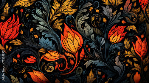 Vintage wallpaper, white, red flowers on black background. Design for print, cover, banner and invitation. Floral , creative nature minimalistic summer abstract  backdrop