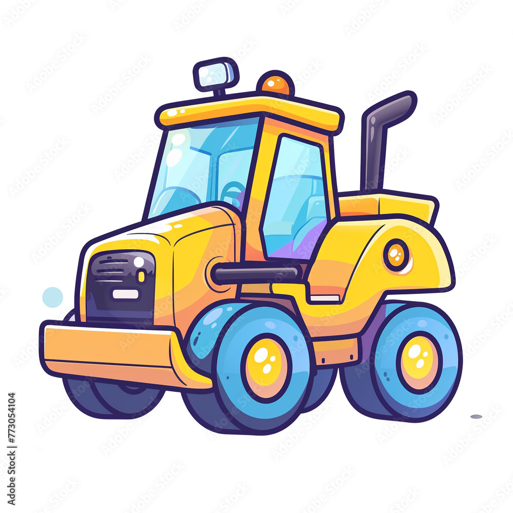 A cute cartoon Construction vehicles, simple flat illustration in the style of vector graphic line art, hand drawn doodle, minimalism, color background, white background,