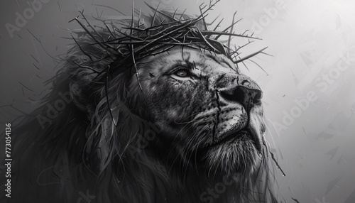 Lion of Judah - A powerful and majestic lion with a crown of thorns, representing the strength and resilience of the Jewish people. Generative AI