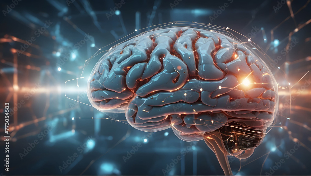 Artificial intelligence brain. Illustration of a thought process. Animation of future technologies, artificial intelligence deep learning computer machine. 3D rendering Artificial intelligence brain. Illustration of a thought process. Animation of future technologies, artificial intelligence deep learning computer machine. 3D rendering