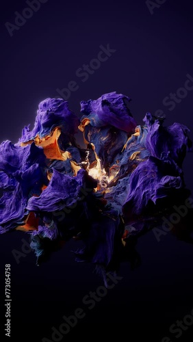 Abstract particle flower opens, 3d animation. Vertical.	