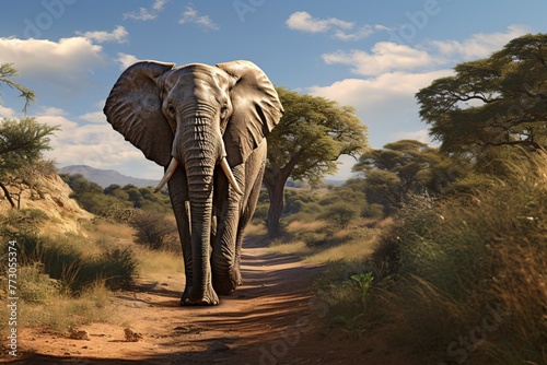 an elephant walking on a dirt road © Elena