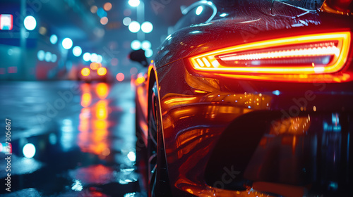 Car at night, illuminated, mode of transport, reflection, motion