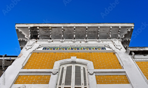 Yellow house facade in downtown Petropolis, Rio de Janeiro, Brazil
