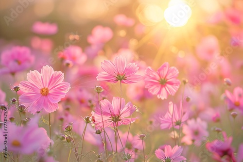 Blooming Beauty A Sunny Afternoon in a Field of Pink Flowers Generative AI © Satyam