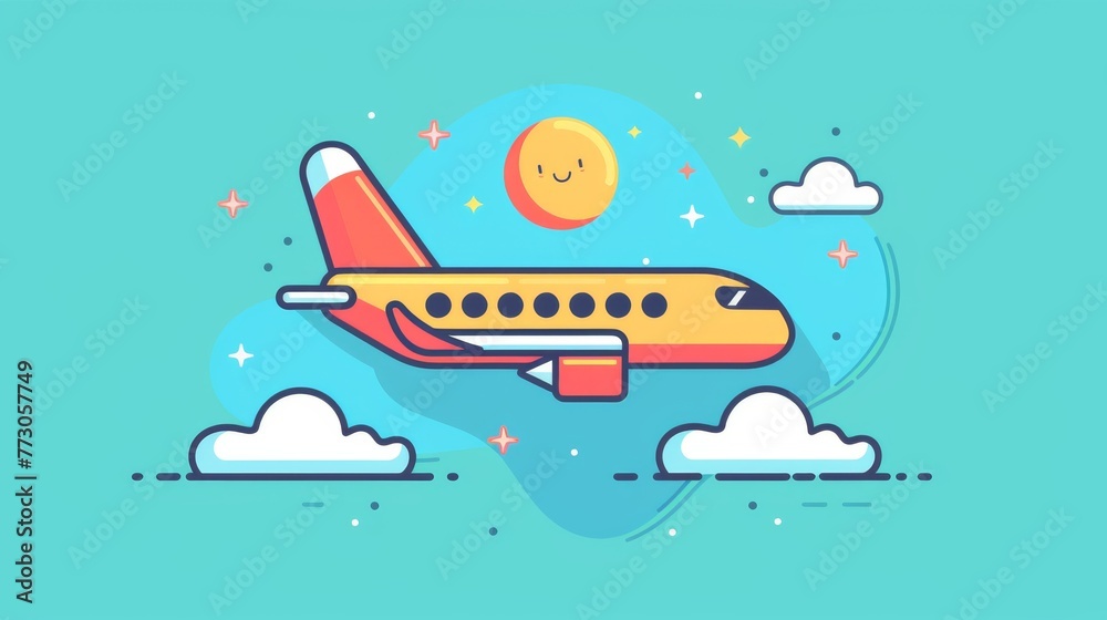 Airplane in sky with clouds.