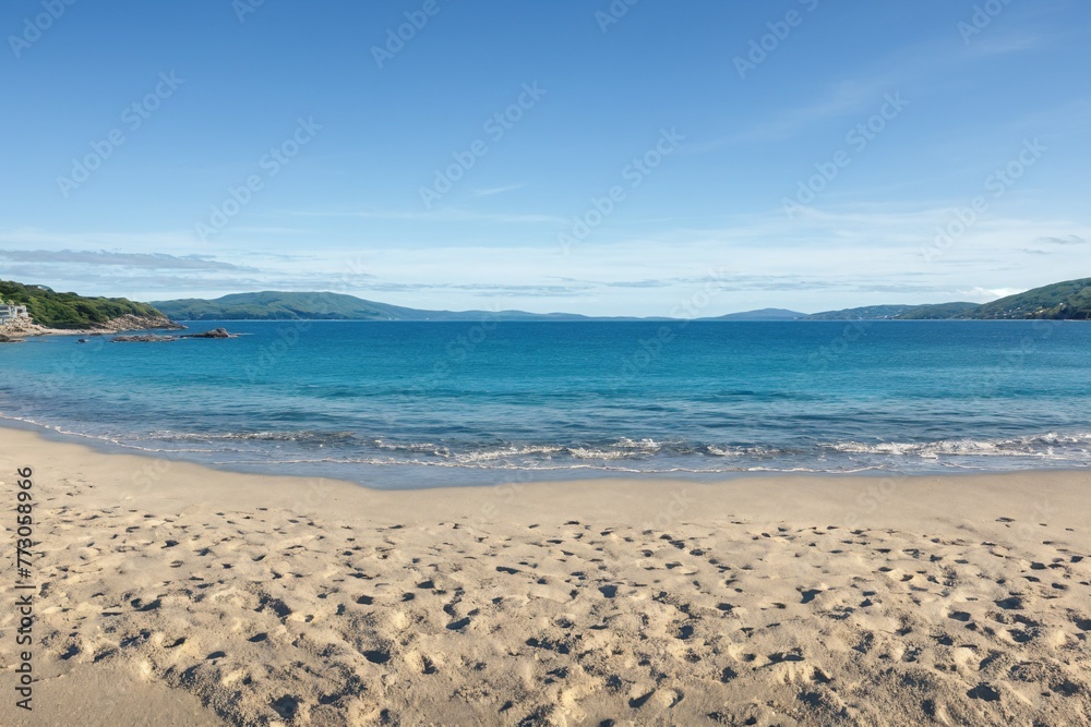 sandy beach, azure sea, waves, for card, banner, poster, flyer, websites, social networks. travel, vacation concept