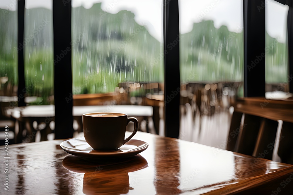 a cafe on a rainy day