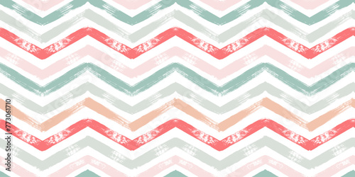 Watercolor zigzag stripes seamless vector pattern, Christmas decor background. Abstract chevron lines, striped pastel lines print.