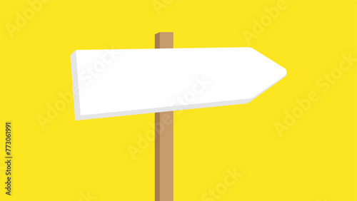 A single blank signpost pointing right set against a yellow background