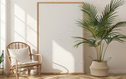 Mockup frame close up in coastal style home interior background  3d render