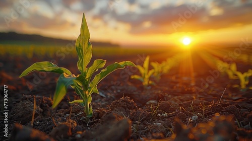 Corn growing on a field in summer