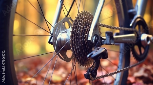 Mountain bike wheel gears closeup. Brake system. Close-up.