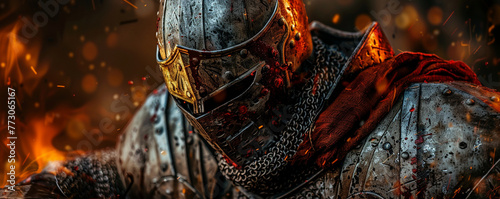  Knight, armor, brave warrior on a quest to uncover the secrets of the ancient dragons lair Photography, backlights, HDR photo