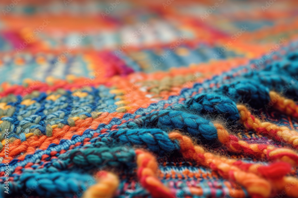 Close-Up of Colorful Handwoven Textile Craft Detail with Vibrant Patterns
