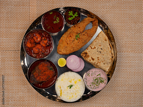 Seafood Thali, Non-Vegeterian Dish, Pune, Maharashtra, India.ARW
