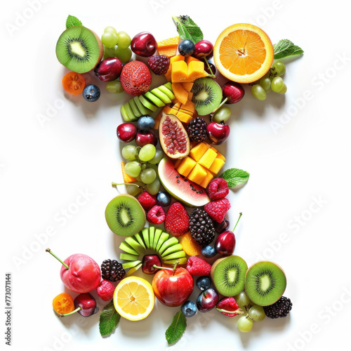 Alphabetical Assortment of Fresh Fruits Creating a Colorful Letter I