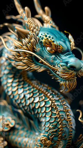 Golden Glow: Majestic Turquoise Chinese Dragon