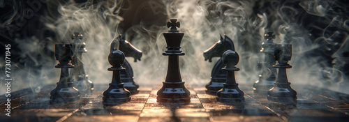 chess game party figures smoke