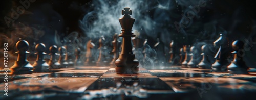 chess game party figures smoke