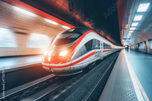  High-Speed Bullet Train Blurring Past on Modern Railway Track