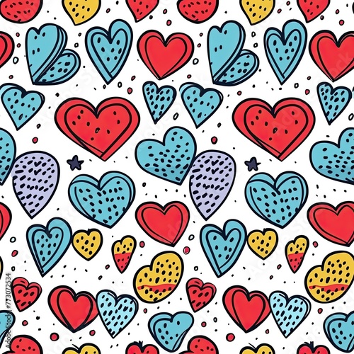 Hearts hand drawing cute background seamless pattern