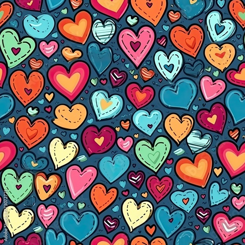 Hearts hand drawing cute background seamless pattern