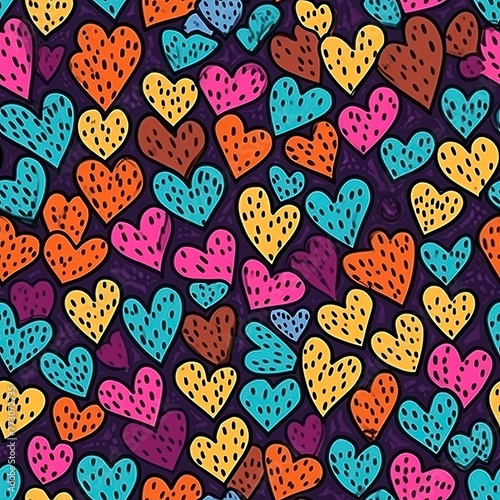 Hearts hand drawing cute background seamless pattern