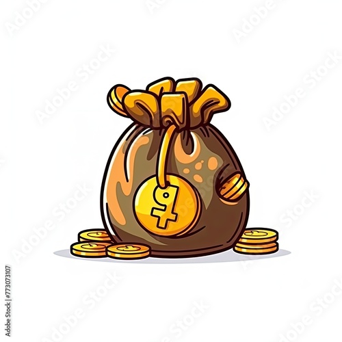 Hand with money bag and gold coin cartoon Vector icon illustration