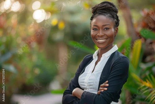 Confident Young Black Business Woman Smiling Outdoors, Successful Female Entrepreneur Portrait, Lifestyle Photo