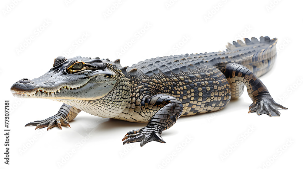 Fototapeta premium Crocodile side view, isolated on white background