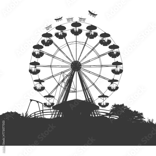 silhouette abandoned amusement park black color only