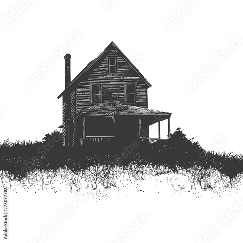 silhouette abandoned home or house black color only