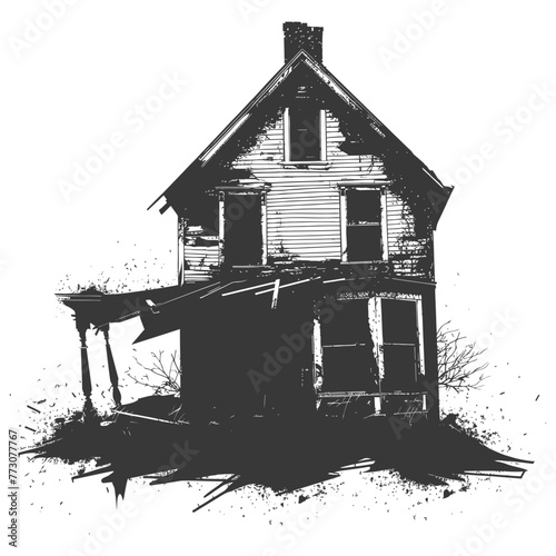silhouette abandoned home or house black color only