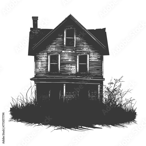 silhouette abandoned home or house black color only