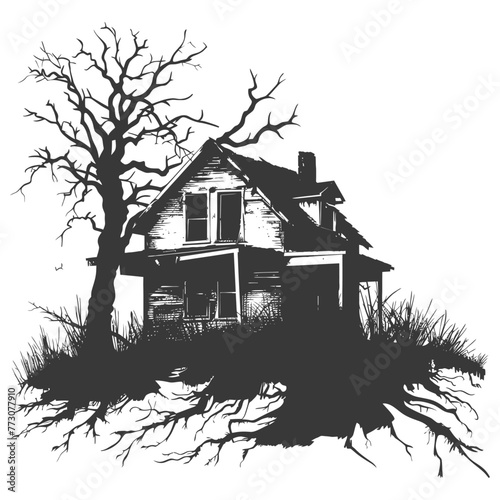 silhouette abandoned home or house black color only