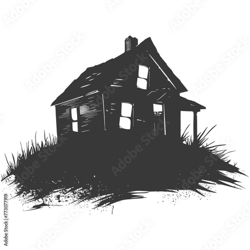 silhouette abandoned home or house black color only